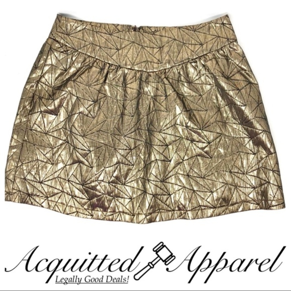 Ladakh Gold Metallic Lined Print Skirt NWOT